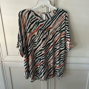 Dear Scarlett Zebra Print Short Sleeve Top - Black, Orange, Green